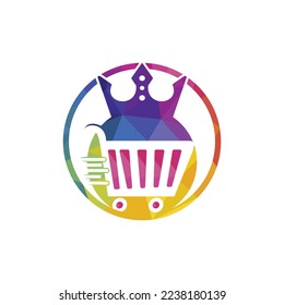 Shopping king vector logo design template. Shopping cart with crown icon logo design.