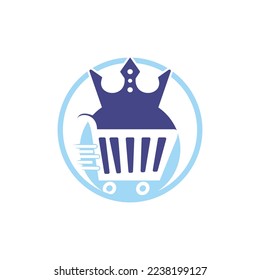 Shopping king vector logo design template. Shopping cart with crown icon logo design.