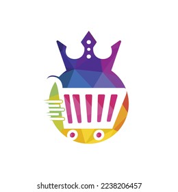 Shopping king vector logo design template. Shopping cart with crown icon logo design.