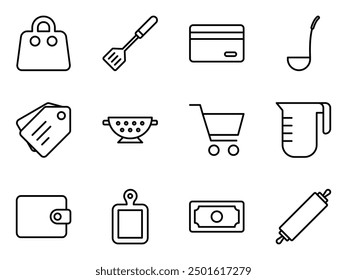 shopping and kitchen tools icon symbol vector template collection