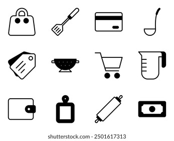 shopping and kitchen tools icon symbol vector template collection