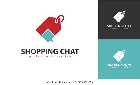 Shopping label combined chat logo design. vector