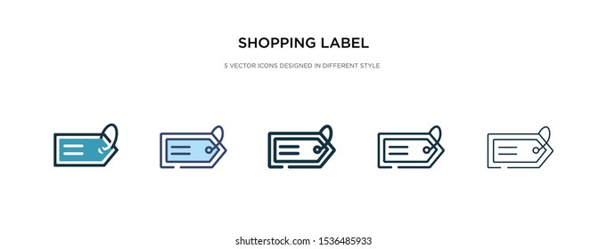 shopping label icon in different style vector illustration. two colored and black shopping label vector icons designed in filled, outline, line and stroke style can be used for web, mobile, ui