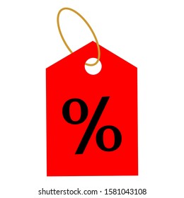 Shopping label with string. Red paper. Insulated vector with a flat design.