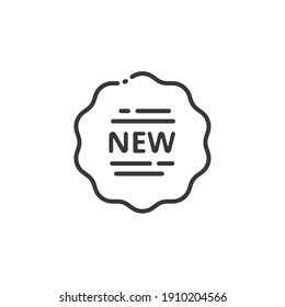 Etiqueta de compra con texto nuevo icono de línea delgada. Etiqueta de promoción. ilustración de vector de comercio de esquema