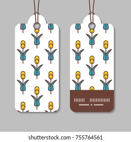 Shopping labels on abstract tulip pattern paper with bar code