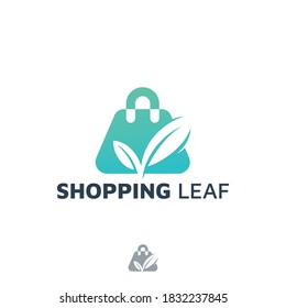 shopping leaf negative space logo design template