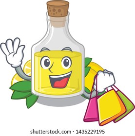 Shopping lemon cartoon oil bottle above table