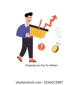 Shopping Less Due To Inflation concept vector illustration. Inflation isolated On white Background.              