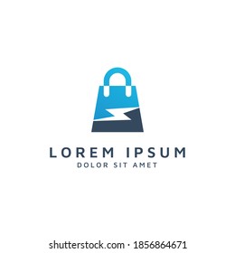 shopping and lightning negative space logo design