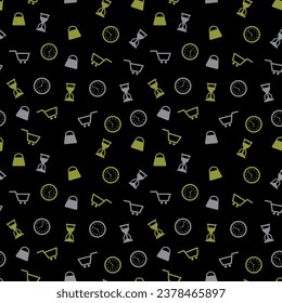 Shopping and Limited Time Icons Pattern - Tiny Gold and Silver Icons of Shopping Cart, Clock, Shopping Bag and Hourglass in Black Background. Square Shape, Seamless Link