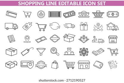 Conjunto de iconos editables de línea de compras: comercio minorista, comercio electrónico, Carrito y venta