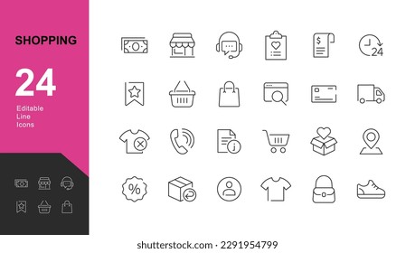 Shopping Line Editable Icons set. Vector illustration in modern thin line style of marketing icons: payment methods, pictograms and infographic for mobile applications, and types of goods. 