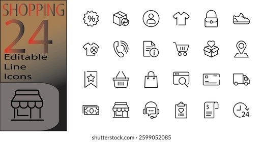 shopping Line Editable Icons set