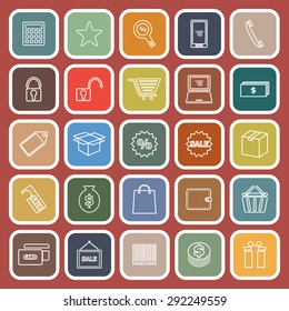 Shopping line flat icons on red background, stock vector