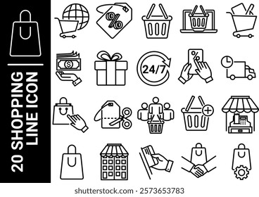 shopping line icon, black and white