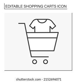  Shopping line icon. Buying clothing. Shopaholism. Basket with purchases. Shopping cart concept. Isolated vector illustration. Editable stroke