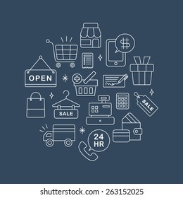 Shopping line icon circle set