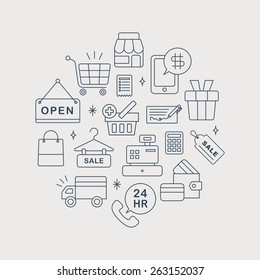 Shopping line icon circle set