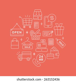 Shopping line icon circle set