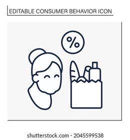 Shopping line icon. Discount for senior people from grocery. Discounts on ready-made food.Customer behavior concept. Isolated vector illustration. Editable stroke