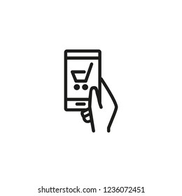 Shopping line icon. Shopping, mobile, app, smartphone. Internet shopping concept. Vector illustration can be used for topics like internet, mobile, web apps