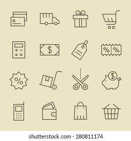 Shopping line icon set