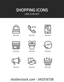 shopping line icon set