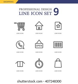 shopping line icon set