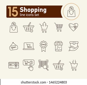 Shopping line icon set. Cart, order, discount. Supermarket concept. Can be used for topics like retail, spending money, consumerism