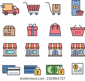 Juego de iconos de línea de compra del vector