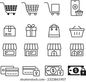 Shopping line icon set of vector