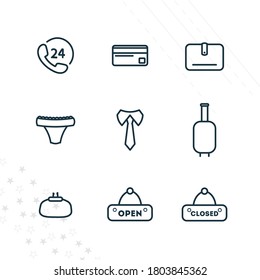 shopping line icon set with, 50% discounts.shopping card, wallet, purse, closed, open