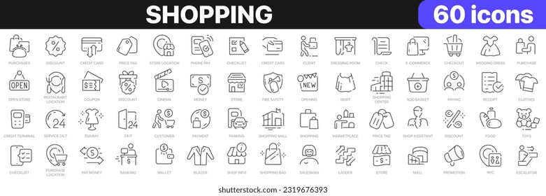 Shopping line icons collection. Shopping, store, purchase, marketing, delivery icons. UI icon set. Thin outline icons pack. Vector illustration EPS10