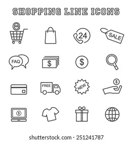 shopping line icons, mono vector symbols