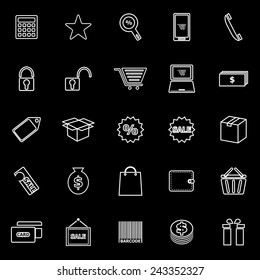 Shopping line icons on black background, stock vector