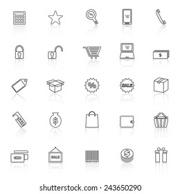 Shopping line icons with reflect on white background, stock vector