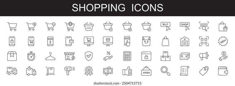 Shopping line icons set , E -commerce , shop, online shopping, editable stroke , vector illustration on white background,