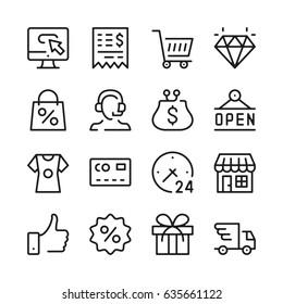 Shopping line icons set. Modern graphic design concepts, simple outline elements collection. Vector line icons