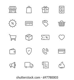 Shopping line icons set, Vector on white background