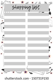 Shopping list  A4 printable page for planner, diary, notebook or organiser. 
