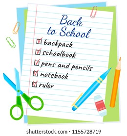 Shopping List Back To School Vector Design. School Background