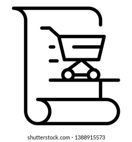 Shopping list with basket icon. Outline shopping list with basket vector icon for web design isolated on white background