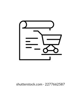 Shopping list with basket icon. Outline shopping list with basket vector icon for web design isolated on white background