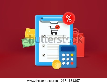 Shopping list of buyer. 3d vector concept