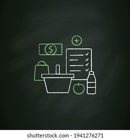 Shopping list chalk icon. Make shopping list. Planning buying. Only needed products. Thoughtful spending money. Mindful spending concept. Isolated vector illustration on chalkboard