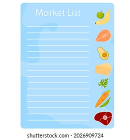 Shopping list. Checklist food planning for market. Concept buying in supermarket.