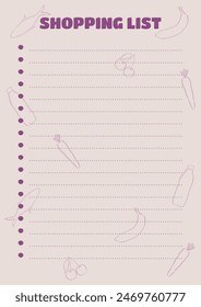 Lista de compras. Formulario de planificación de compras vacío. Lista de la compra personalizada con el sorteo a mano alzada, Vector