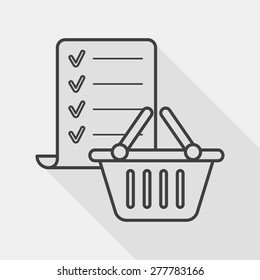 Shopping List Flat Icon With Long Shadow, Line Icon