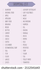 lista de compras para compras de comestibles. Ilustración de lista de comprobación